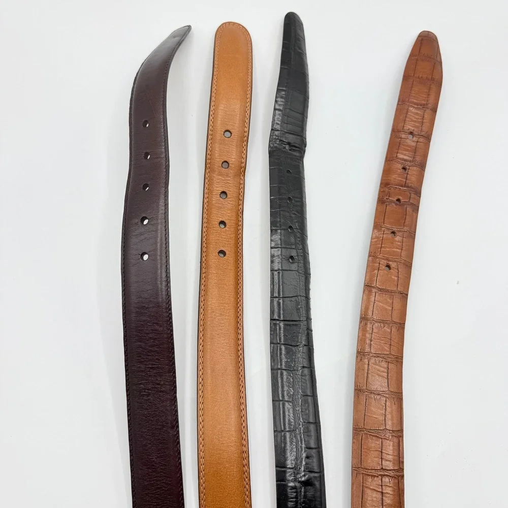 Paul Fredrick Mens Leather Belt Lot of 4 Croc Embossed Smooth Dress Belt Size 38